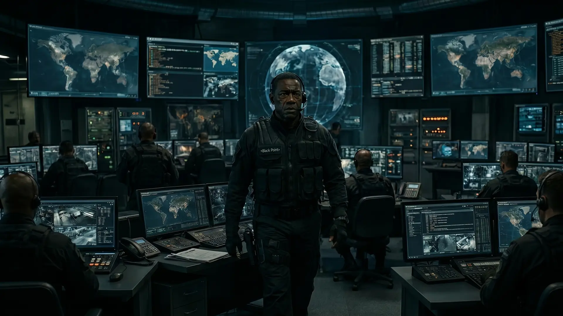 A Black Point officer walking the floor among the crew