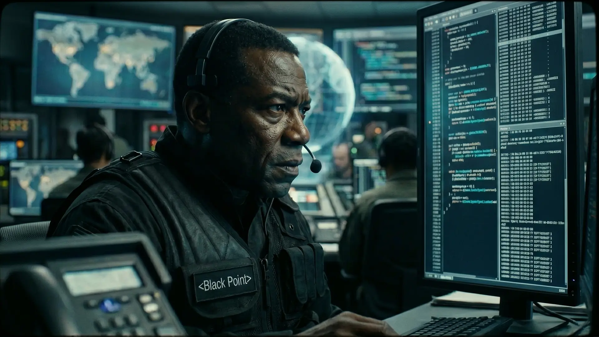A Black Point operator reviewing data feeds at his station